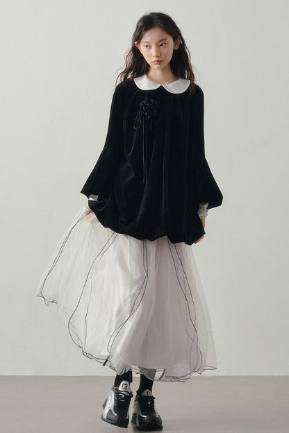 Multi-Layered Visible Stitching Mesh Skirt