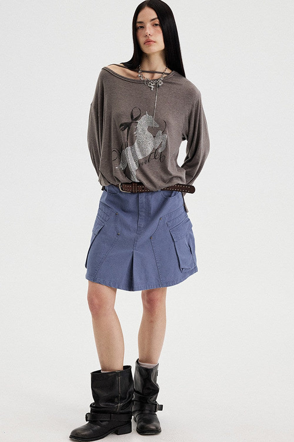 Top con strass effetto distressed con spalle scoperte