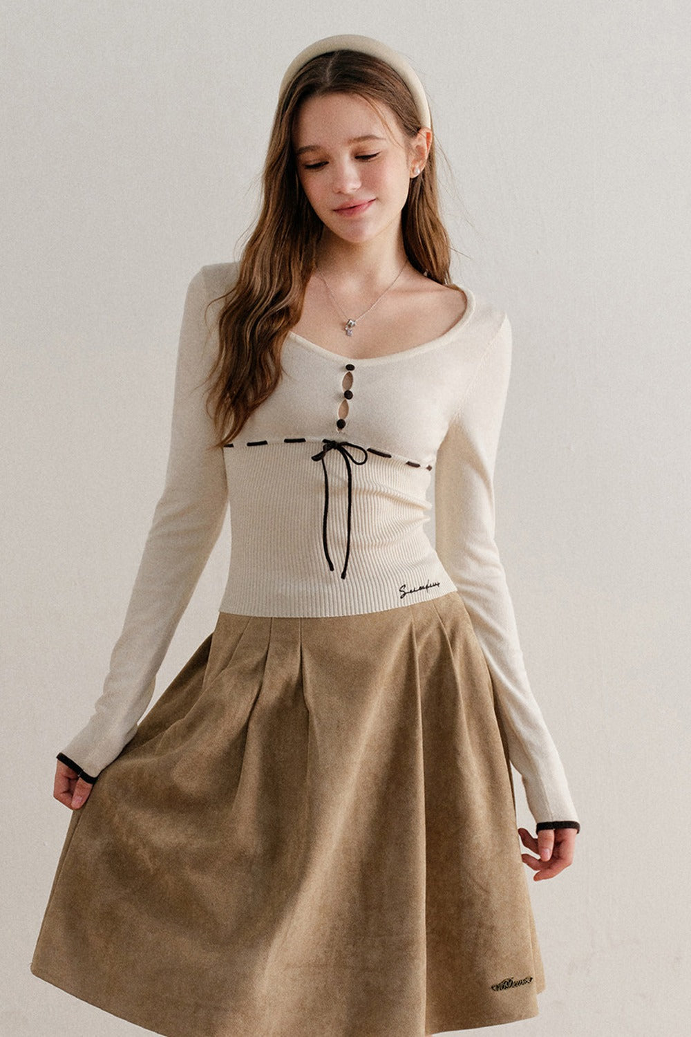 Faux Suede High-Waisted A-Line Skirt