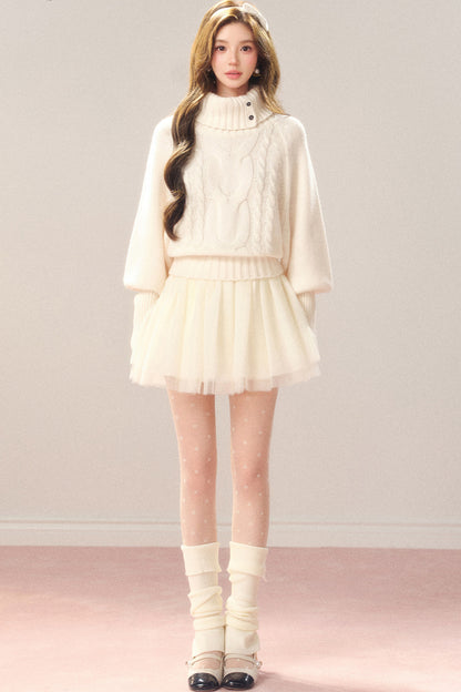 Cross-Button Lapel Knit Sweater