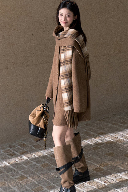 Drop-Shoulder Tassel Scarf Collar Jacket