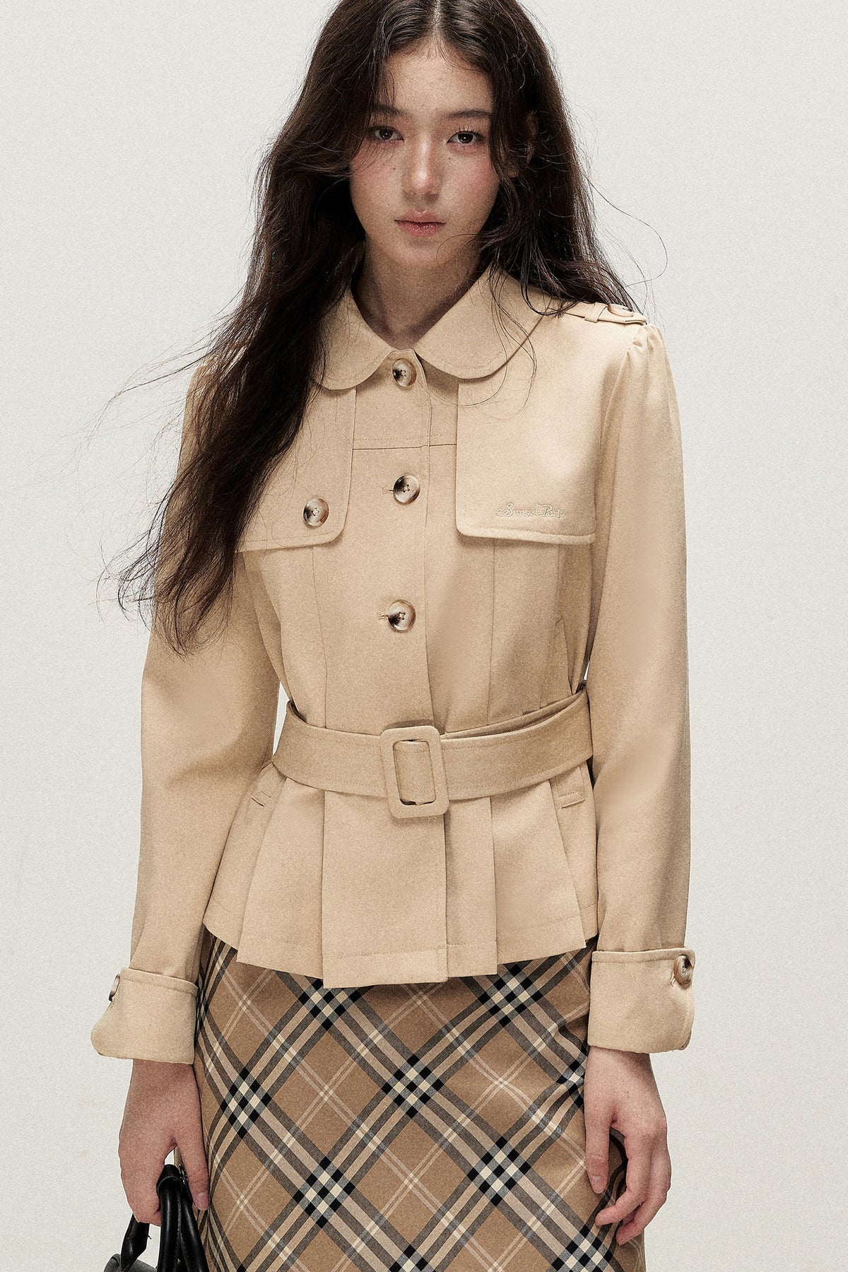 Pleated A-Line Short Trench Coat