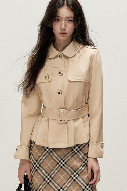 Pleated A-Line Short Trench Coat