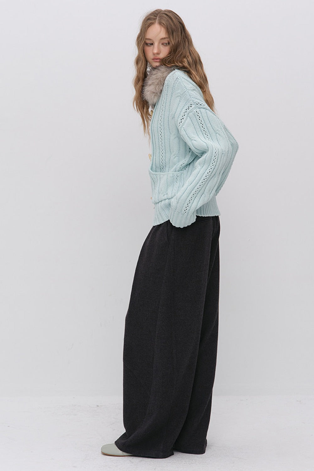Wool Jacquard Wide-Leg Trousers