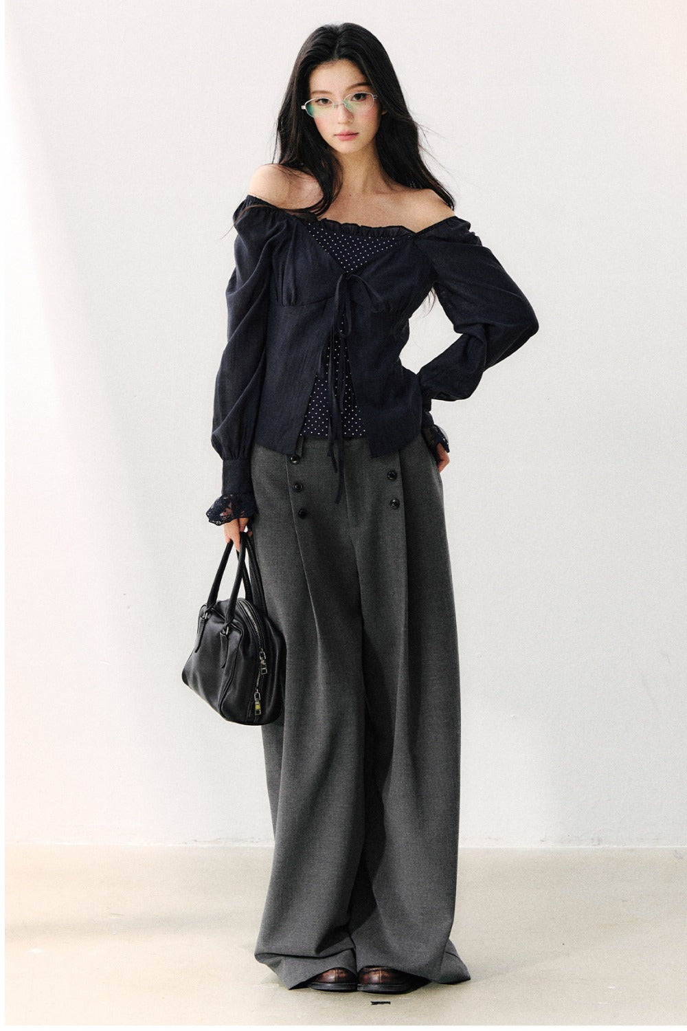 Polka Dot Knit Layered-Look Blouse