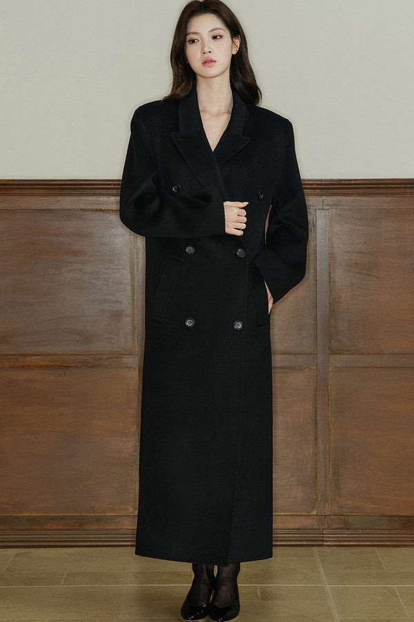 Double Breasted Notch Lapel Long Wool Coat