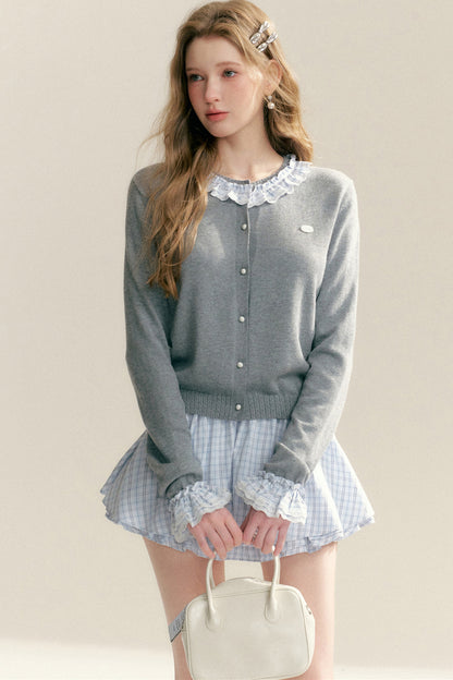 Ruffle Collar Knit Cardigan
