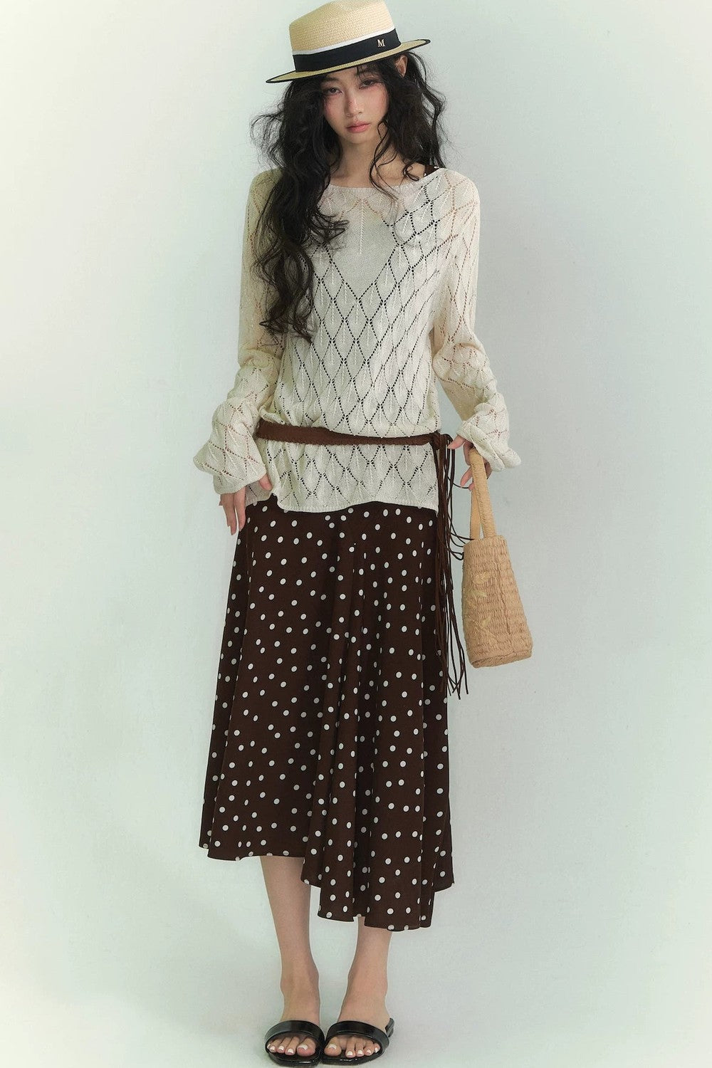 Japanese Paper Yarn Lattice Sweater