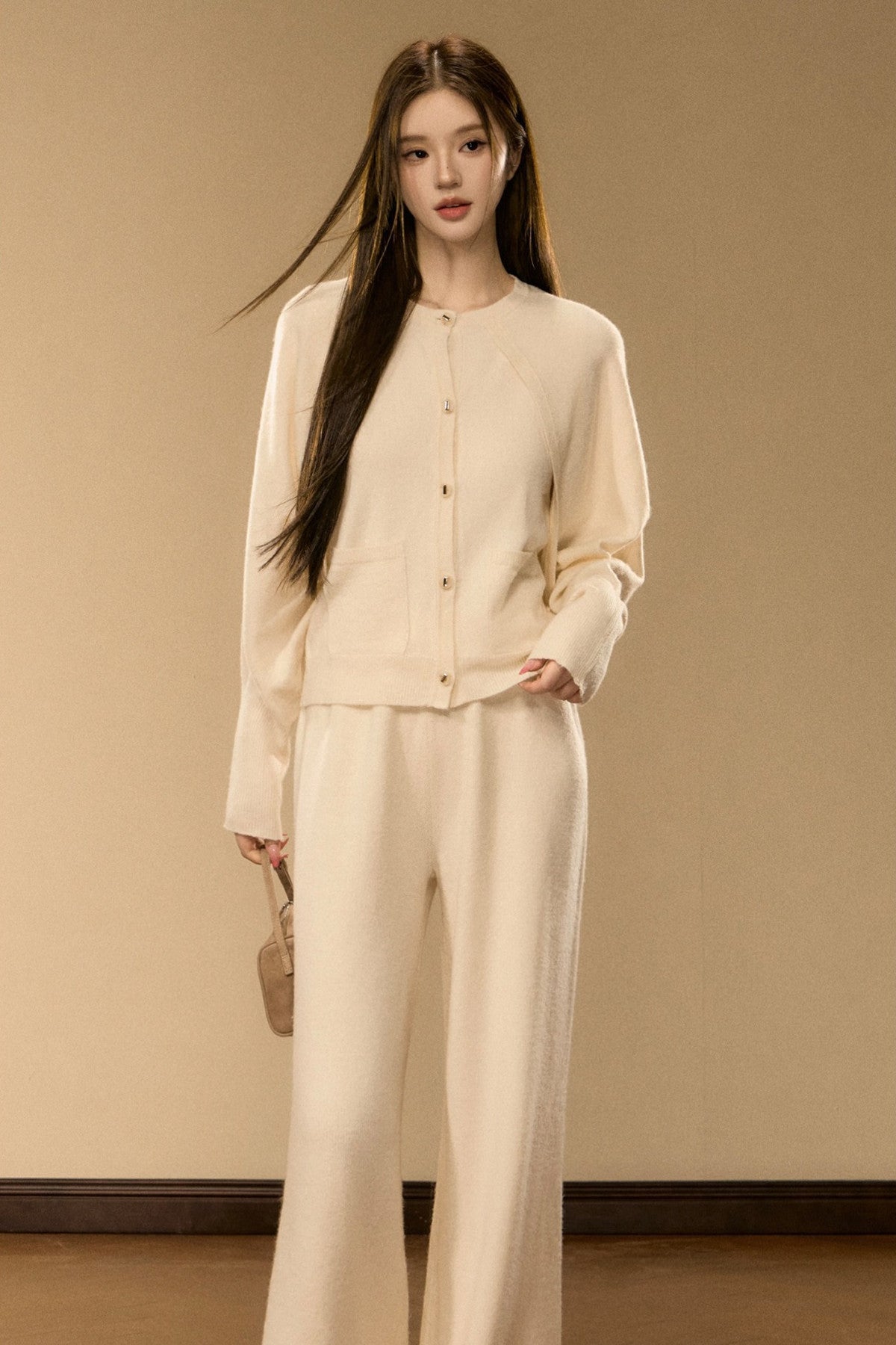 Wool and Cashmere Blend Cardigan and Pants Set-Up