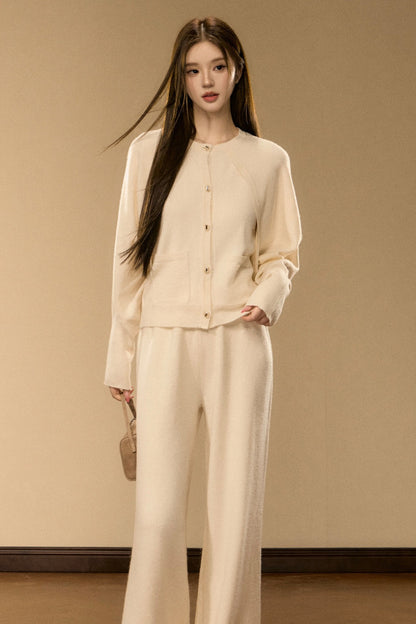 Wool and Cashmere Blend Cardigan and Pants Set-Up