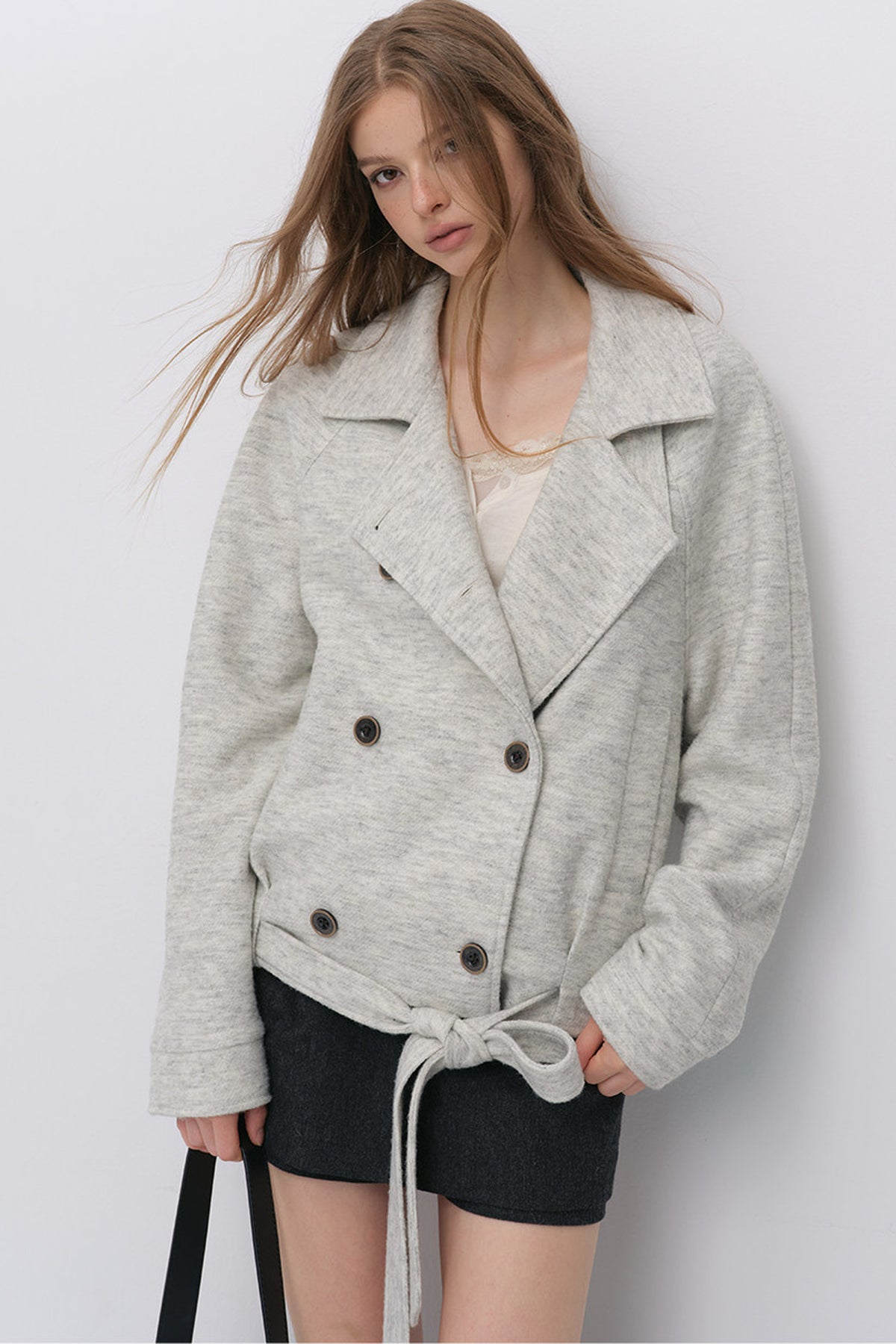 Stand Collar Tie-Up Wool Coat