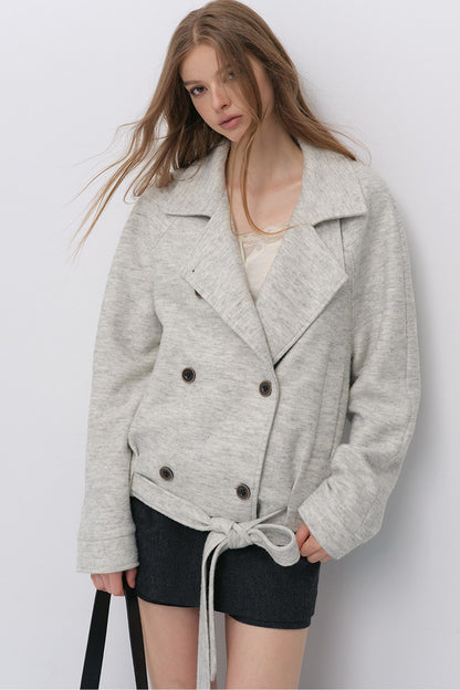 Stand Collar Tie-Up Wool Coat