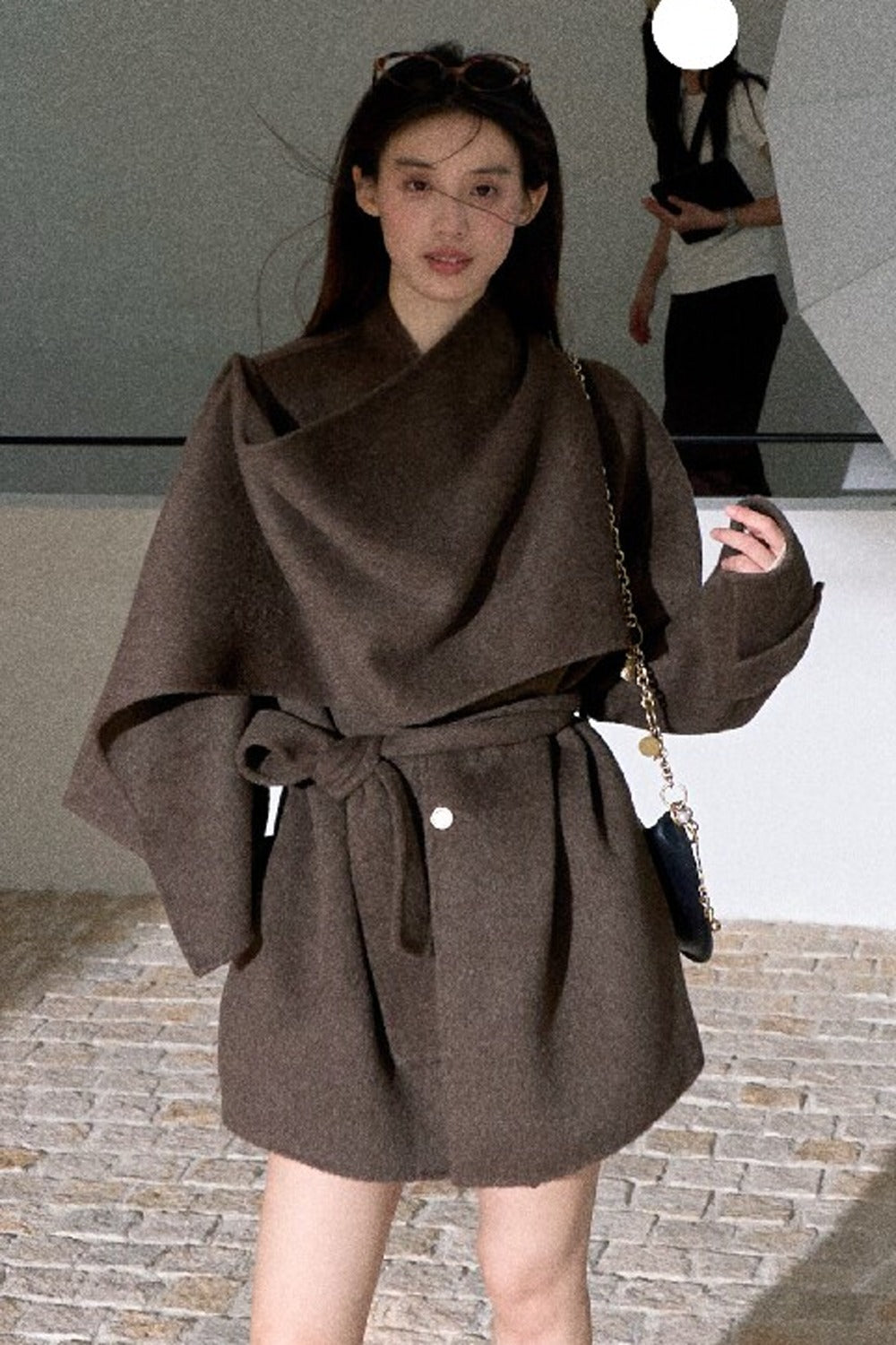 Double-Sided Wool Scarf Collar Coat