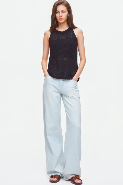 Jeans a gamba larga in misto lyocell e cotone azzurro chiaro