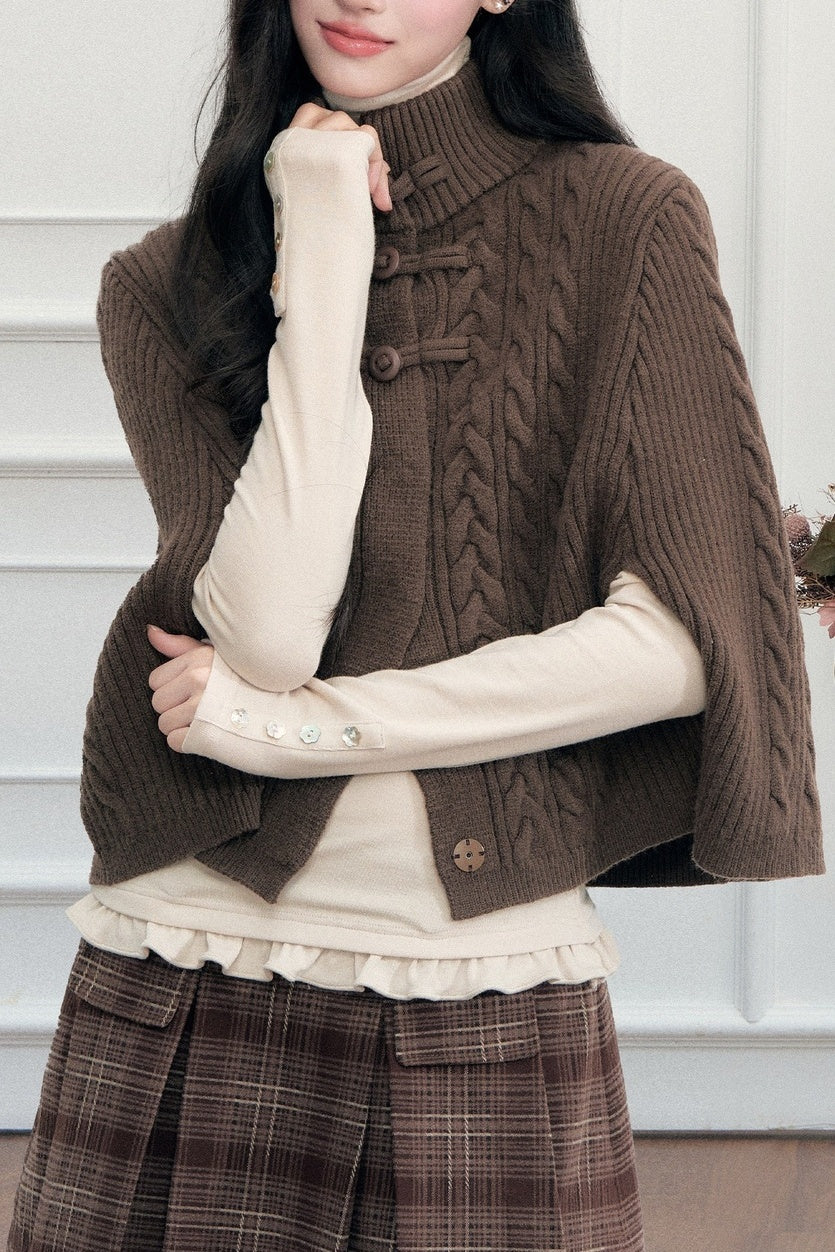 New Chinese Style Cable Knit Cape