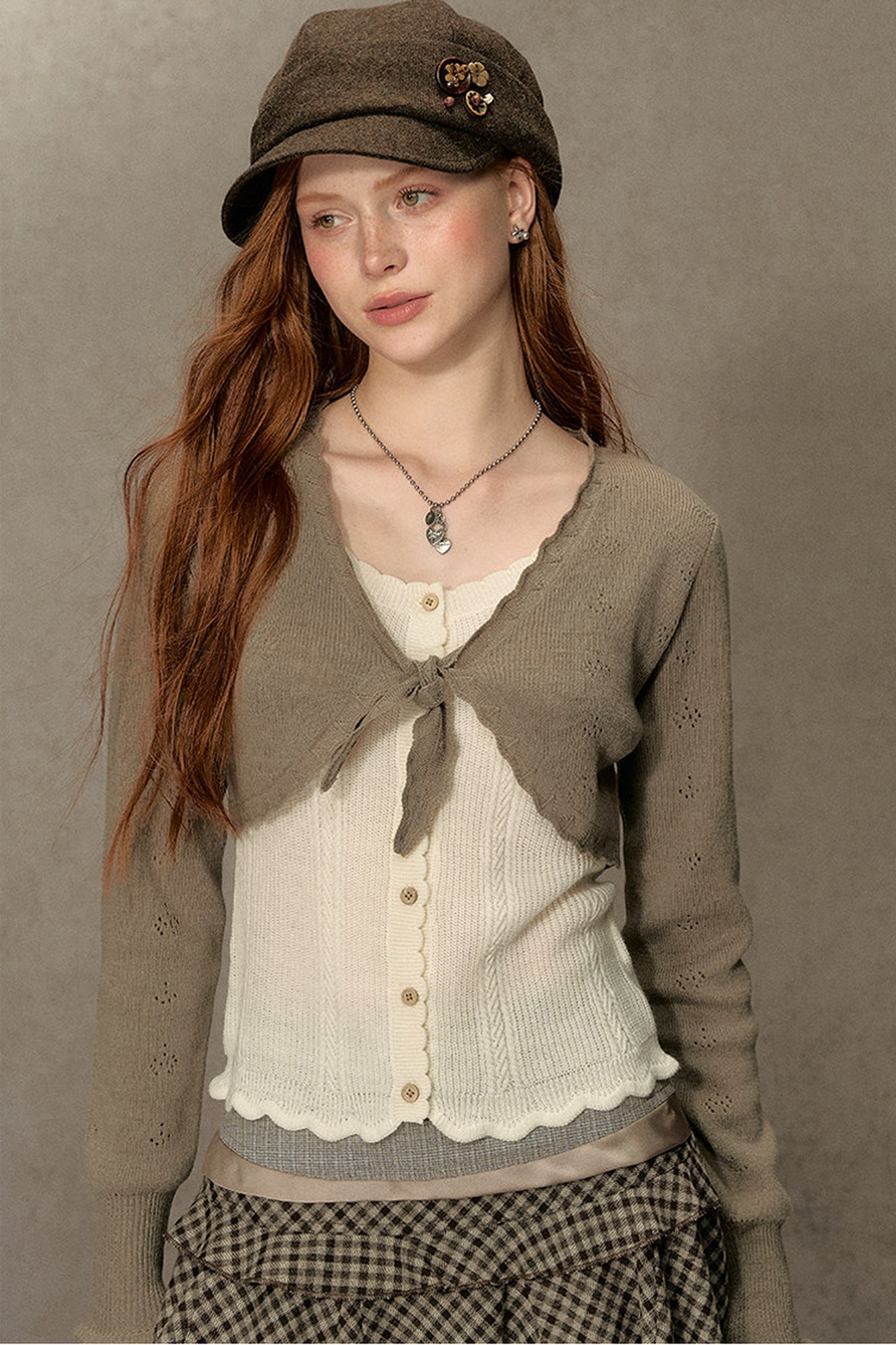 Short V-Neck Knit Cardigan