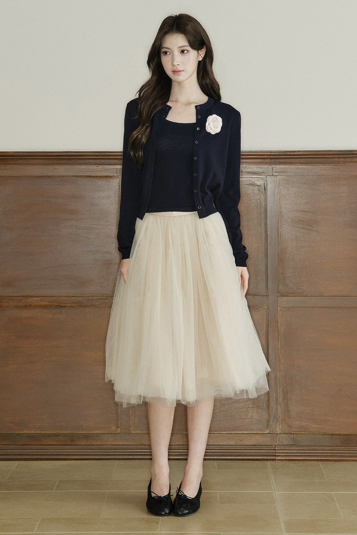 Mid-Waist A-Line Mesh Skirt