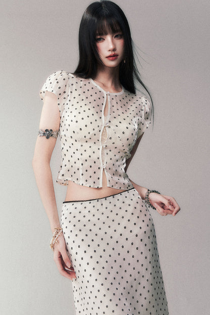 Glossy Polka Dot Top and Skirt Set-Up