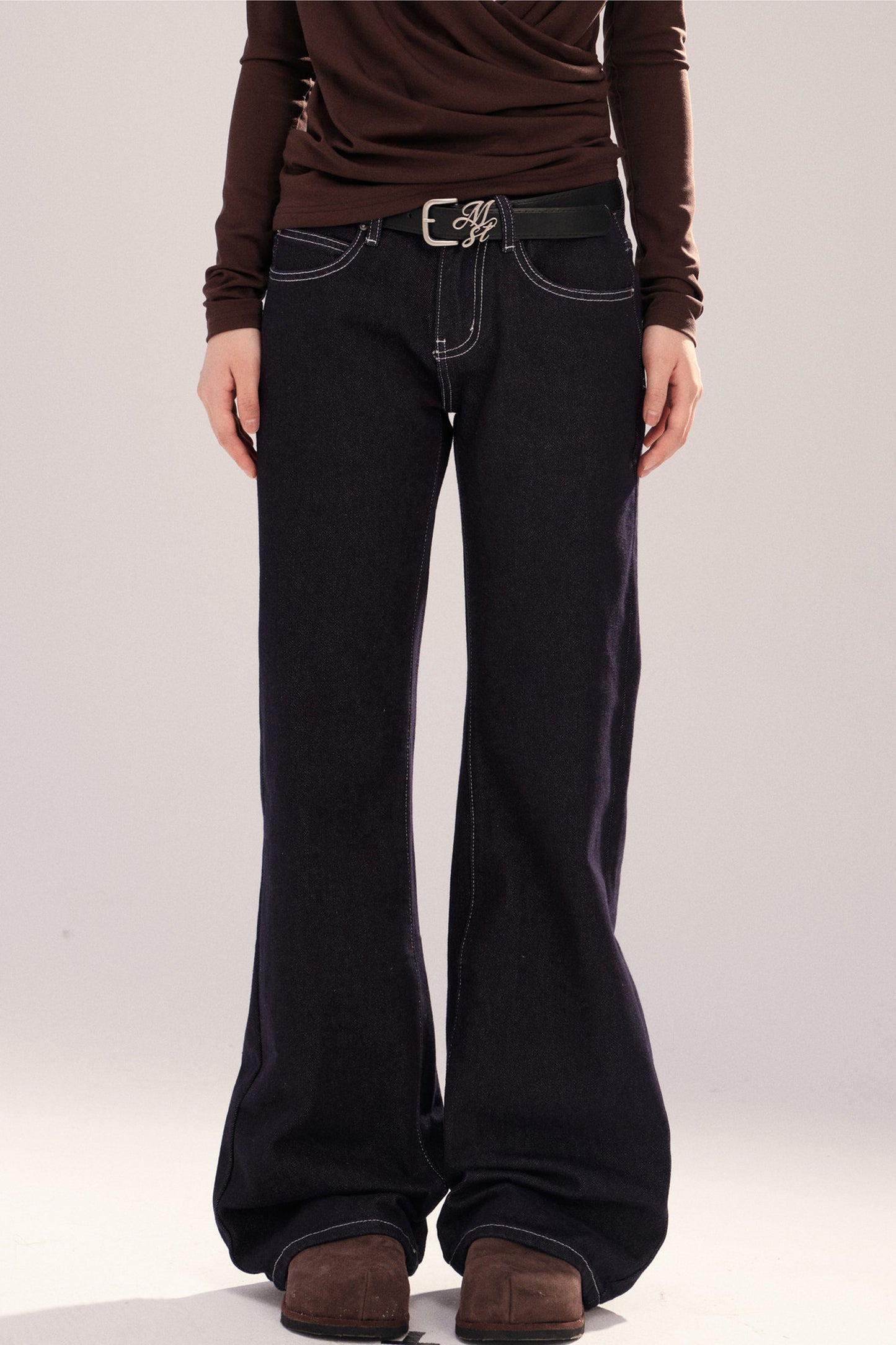 Retro Denim Straight-Leg Pants