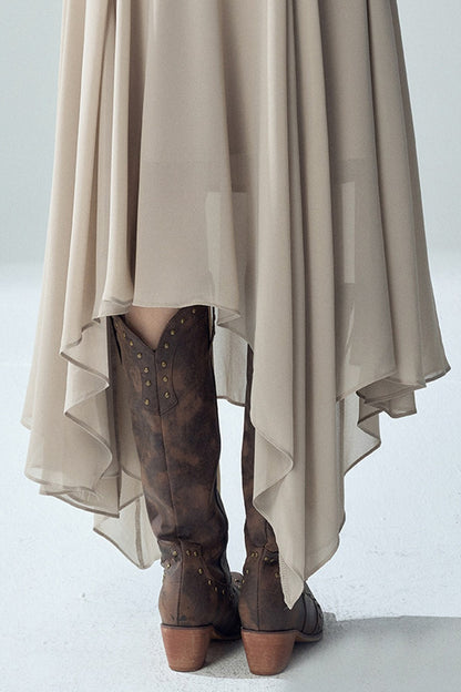 Khaki Irregular Tulle Skirt