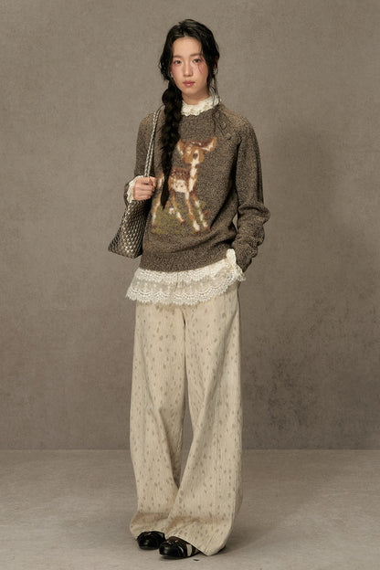 Deer Jacquard Pullover Sweater