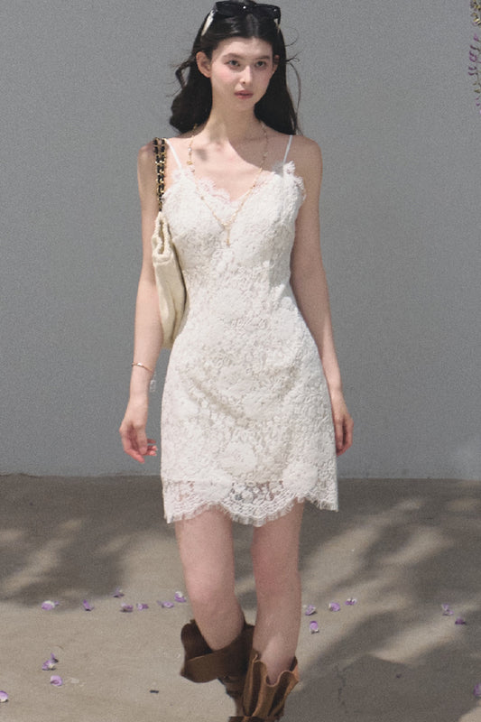 White Lace V-Neck Camisole Dress