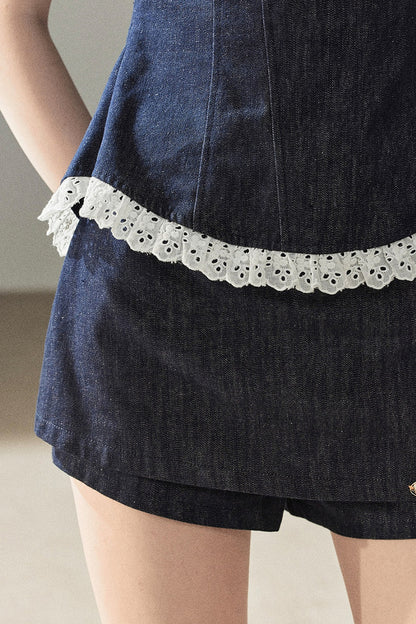 Tiefsee-Jeans-Trägertop und kurze Hose im Set