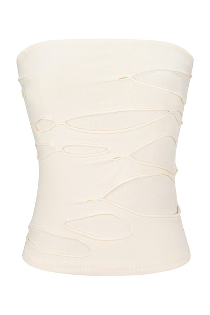 Textured Ripped Cut-Out Strapless Tube Top