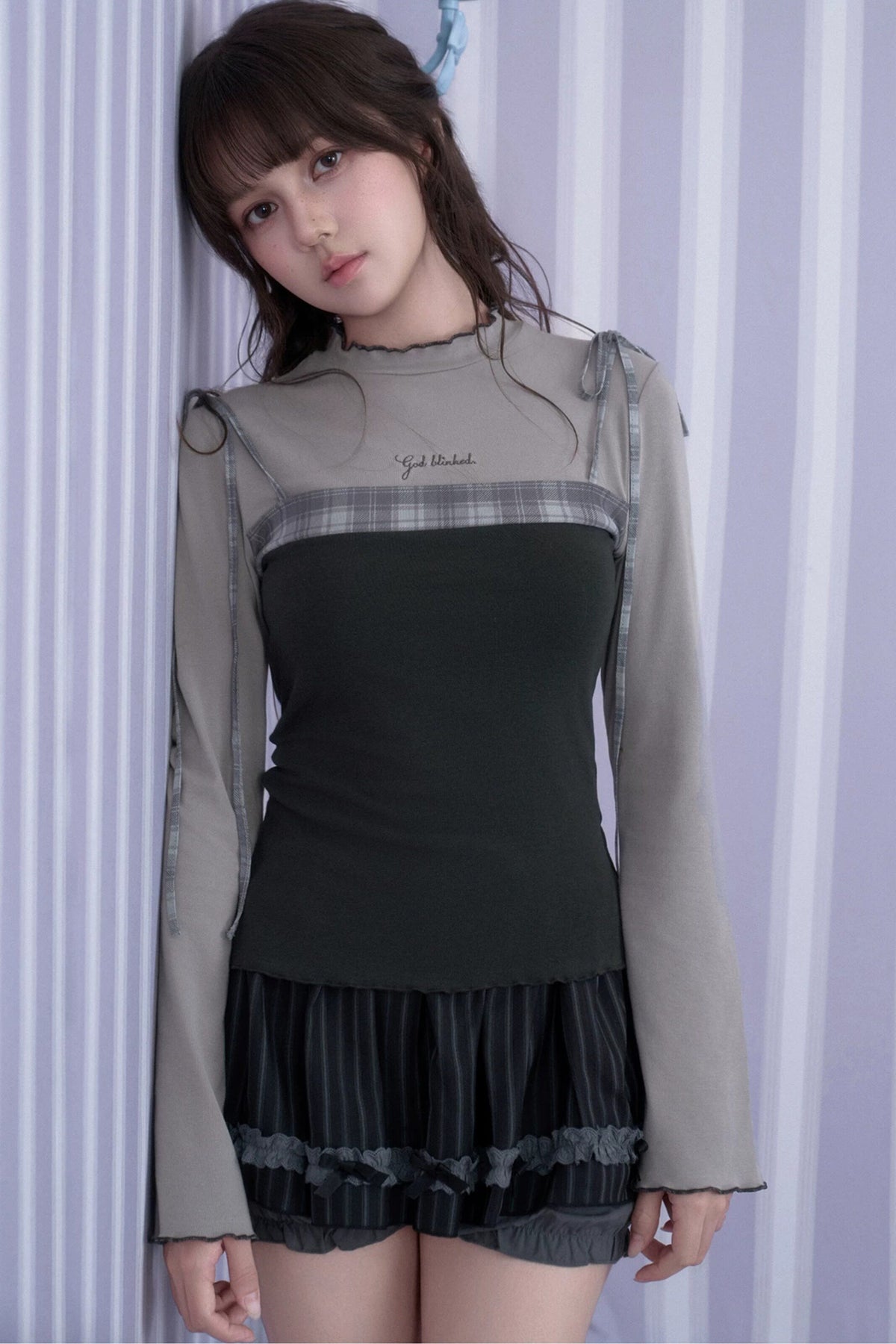 Gray Plaid Layered-Look Cami Top