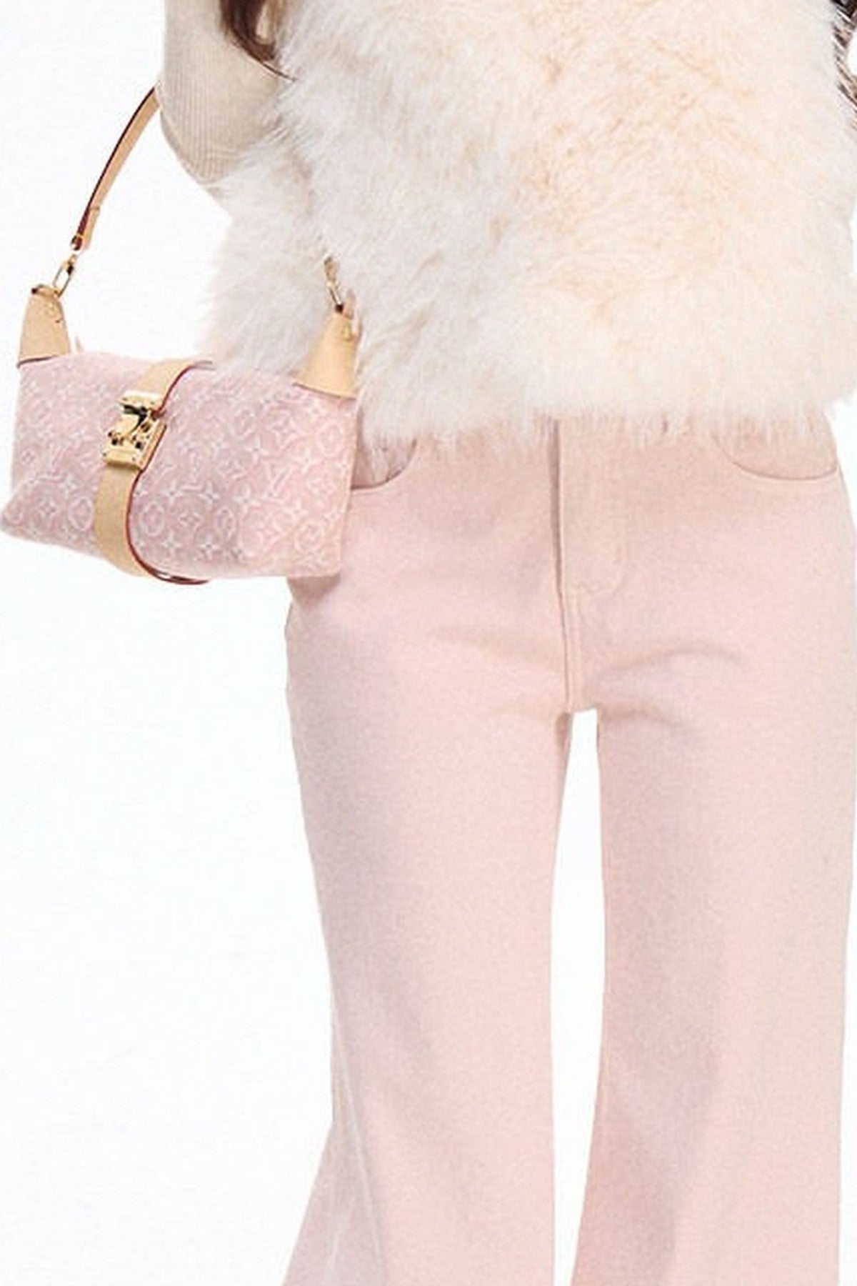 Woolen Mesh Ruffle Skirt and Furry Vest Set-Up
