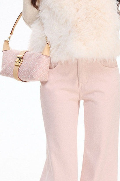 Woolen Mesh Ruffle Skirt and Furry Vest Set-Up
