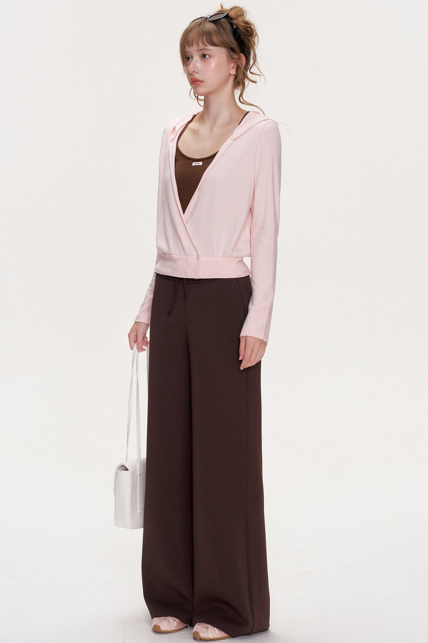 Ruffle Elastic Waist Drawstring Straight Pants