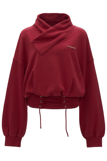Baumwoll-Sweatshirt zum Überziehen mit Kreuzhalsausschnitt und Taillenband