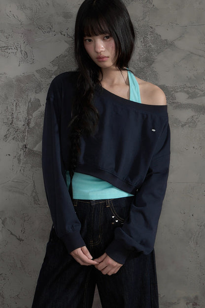 Off-Shoulder Halter Sweatshirt and Pants Set-Up