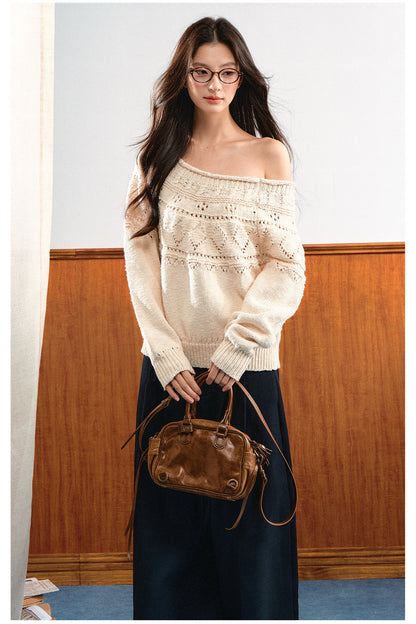 Off-Shoulder Diamond Knit Top