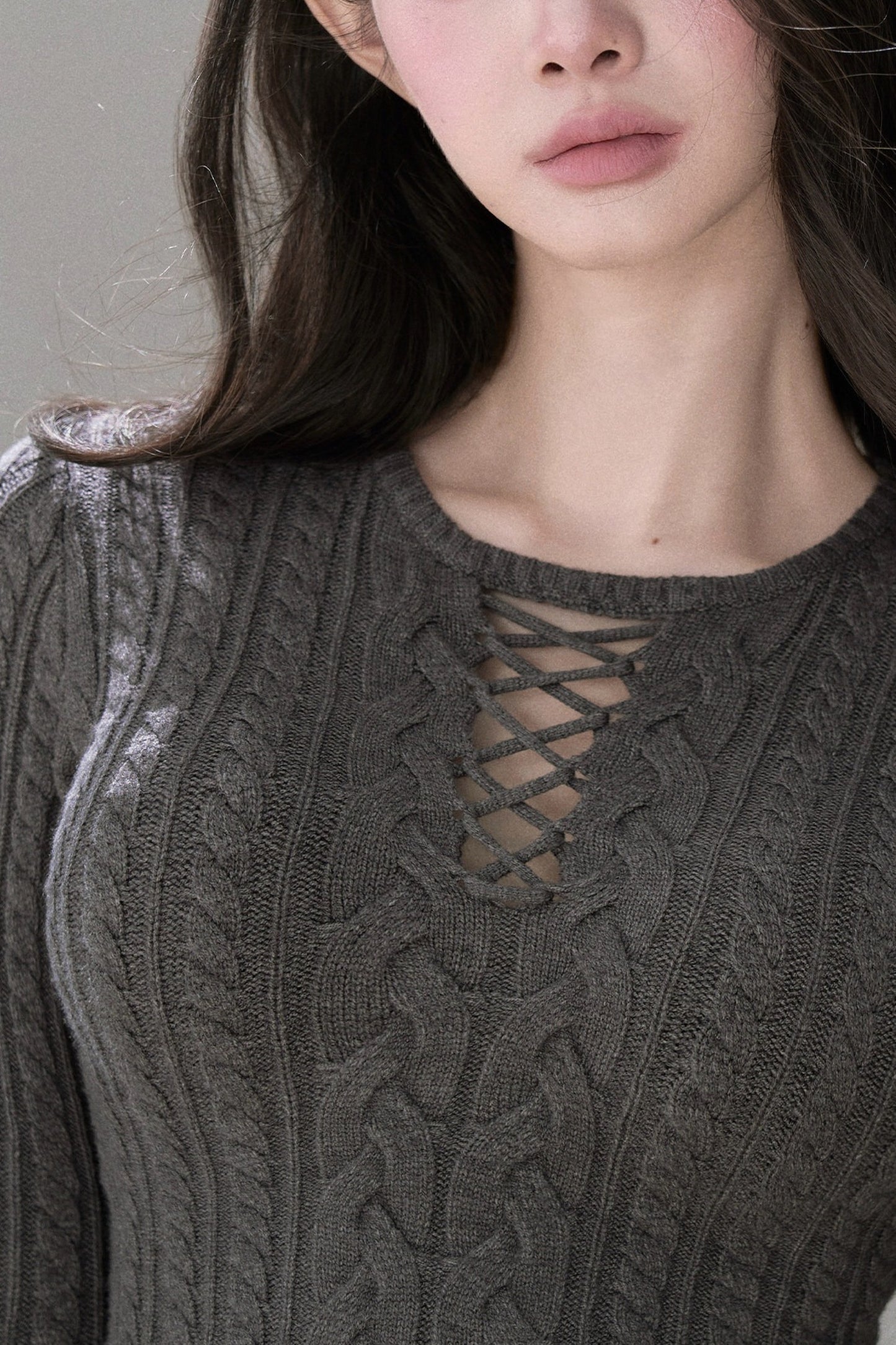 High-Stretch Lace-Up Knit Top