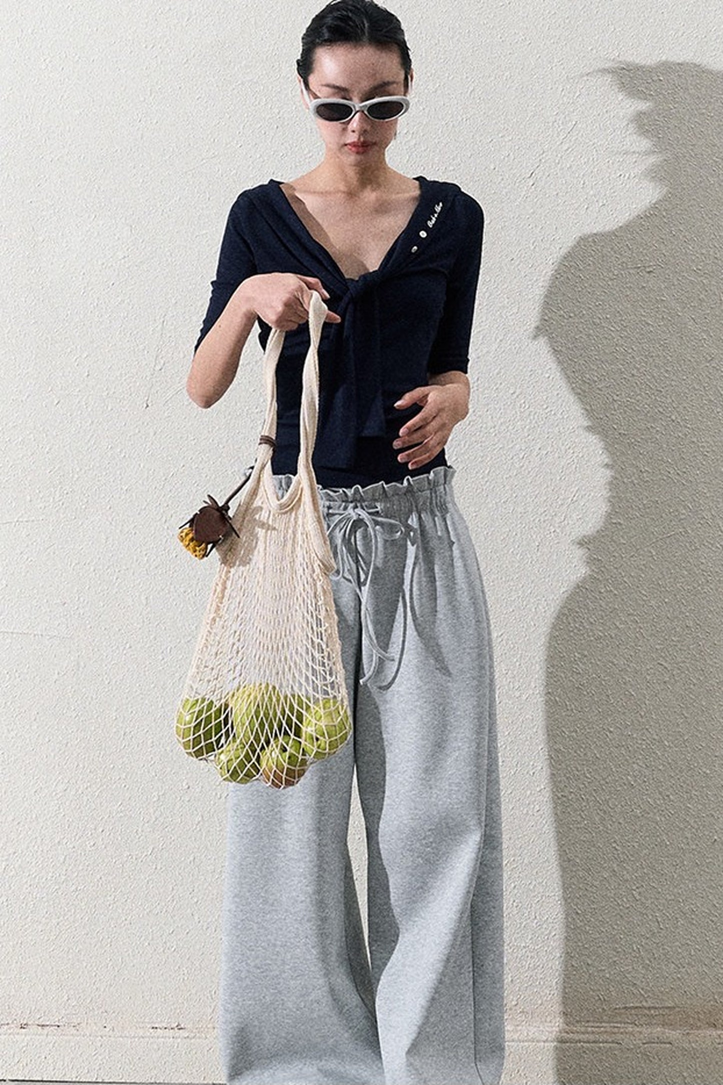 Liquid Cotton Ruffle Wide-Leg Pants