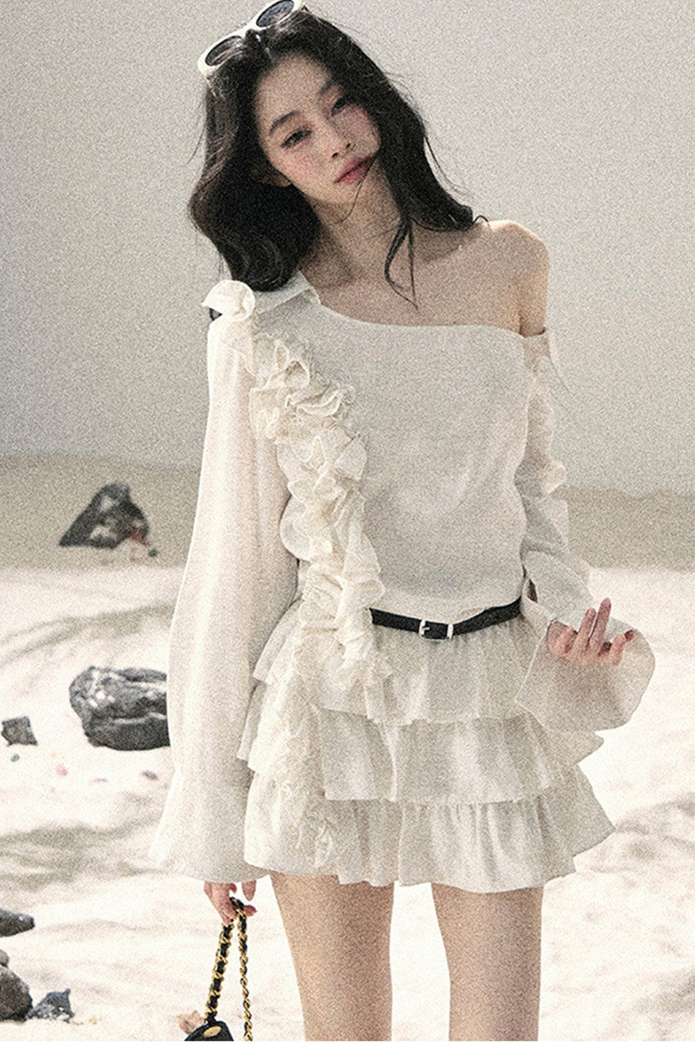 French Ruffled Off-Shoulder Dress