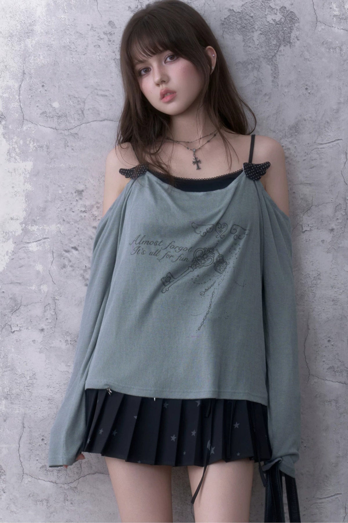 Layered-Look Draped Collar Knit Top