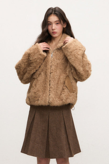 Camel Suede Lapel Fur Top Set-Up