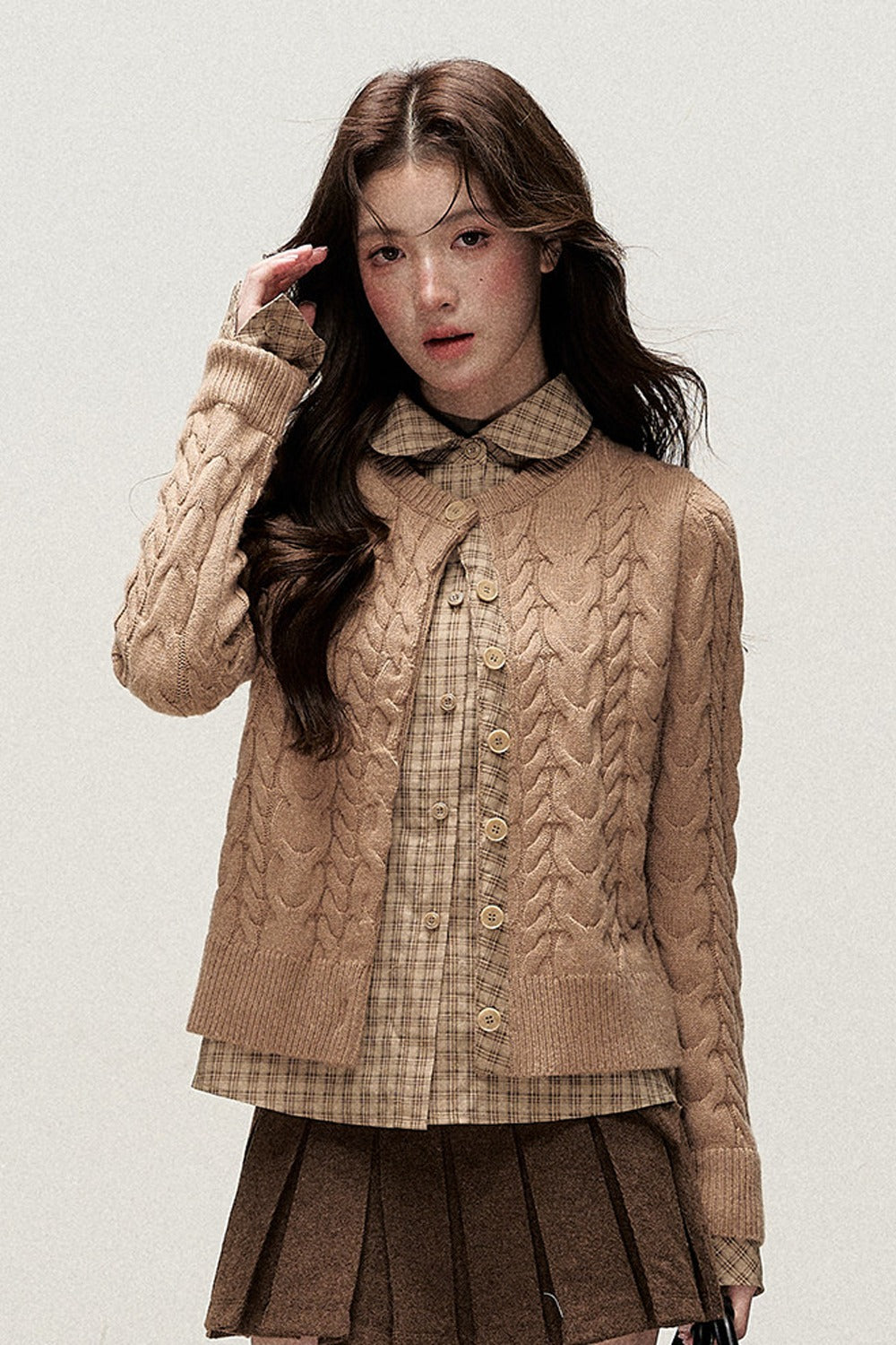 Plaid Layered-Look Knit Top