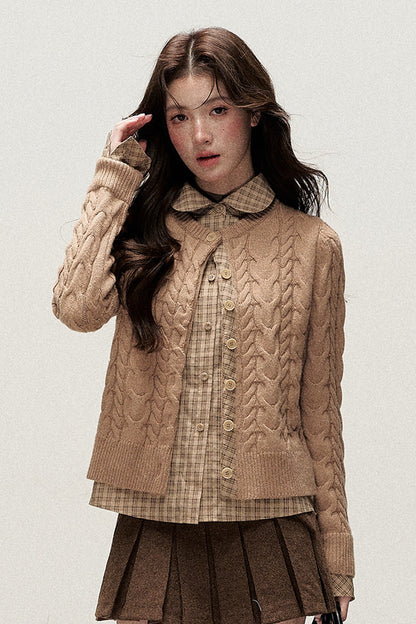 Plaid Layered-Look Knit Top
