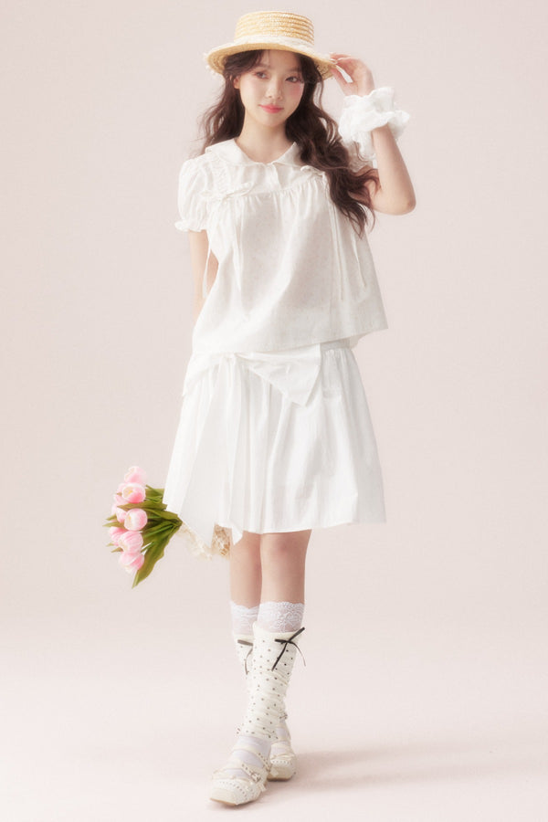Floral Shirt and Bow Skirt Set-Up