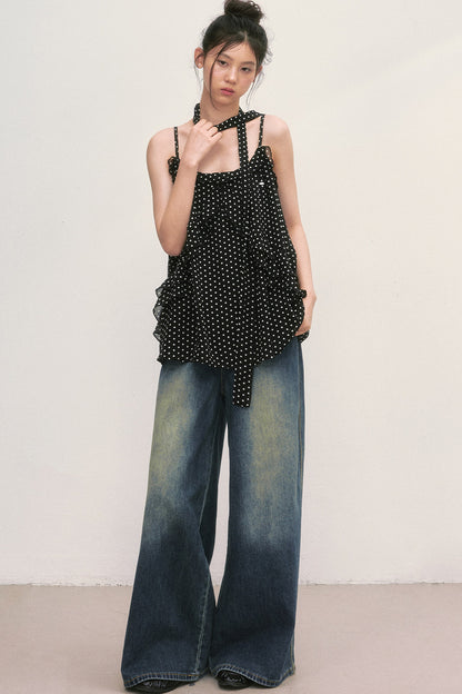 Polka Dot Ruffled Chiffon Camisole