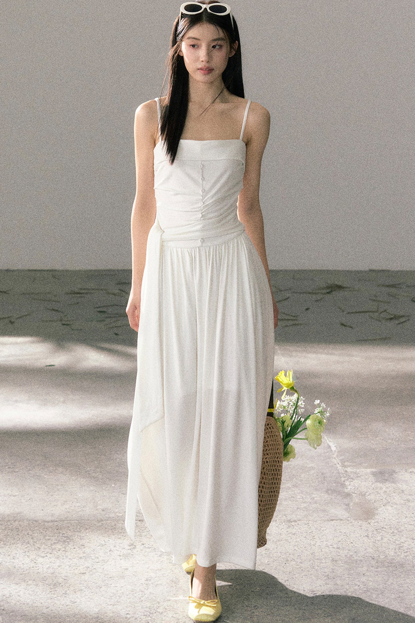 Plissiertes Trägerkleid aus Lyocell