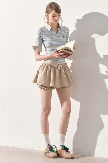 Mint Striped Patchwork Polo Top