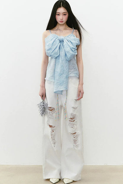 Rhinestone Ripped Denim Pants