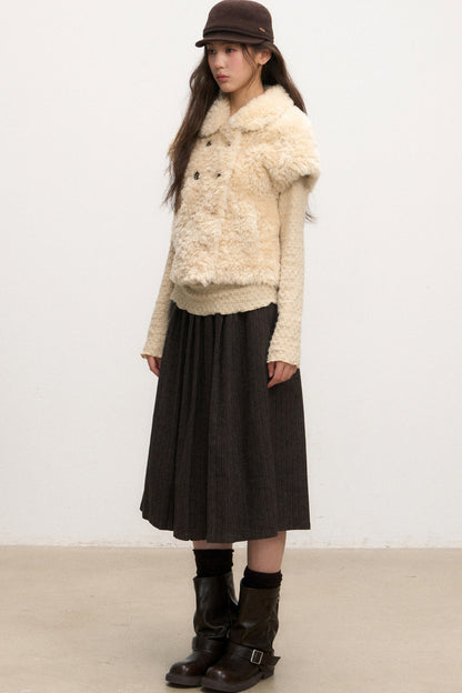 Brown Pleated Skirt and Jacket Set-Up