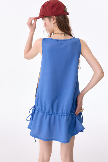 Robe sans manches streetwear rétro américaine à imprimé chat