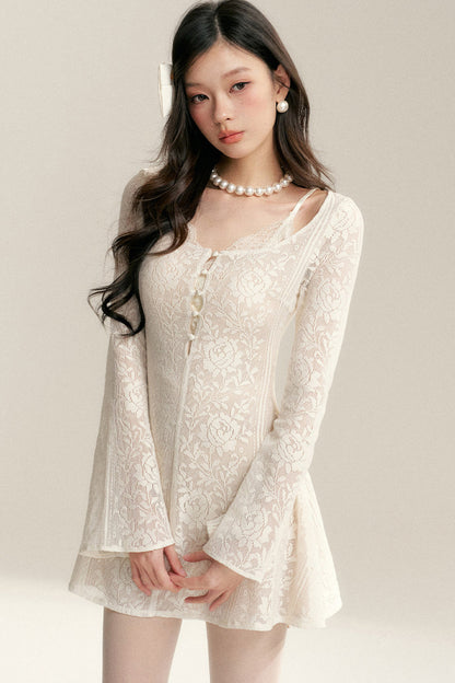 Long Sleeve Hollow Lace Dress